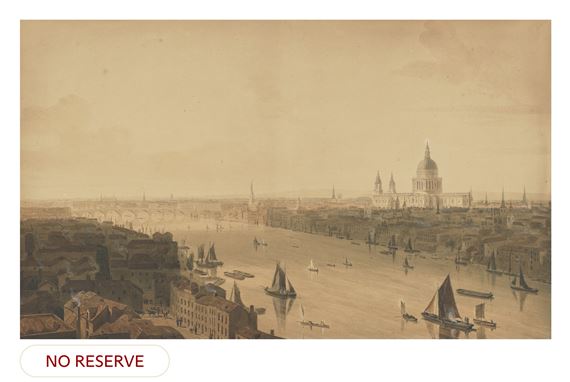 View of the River Thames, from near the Tower of London, looking across to St. Paul's Cathedral by William Daniell