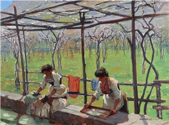 Wäscherinnen unter einer Pergola - Hans Kramer