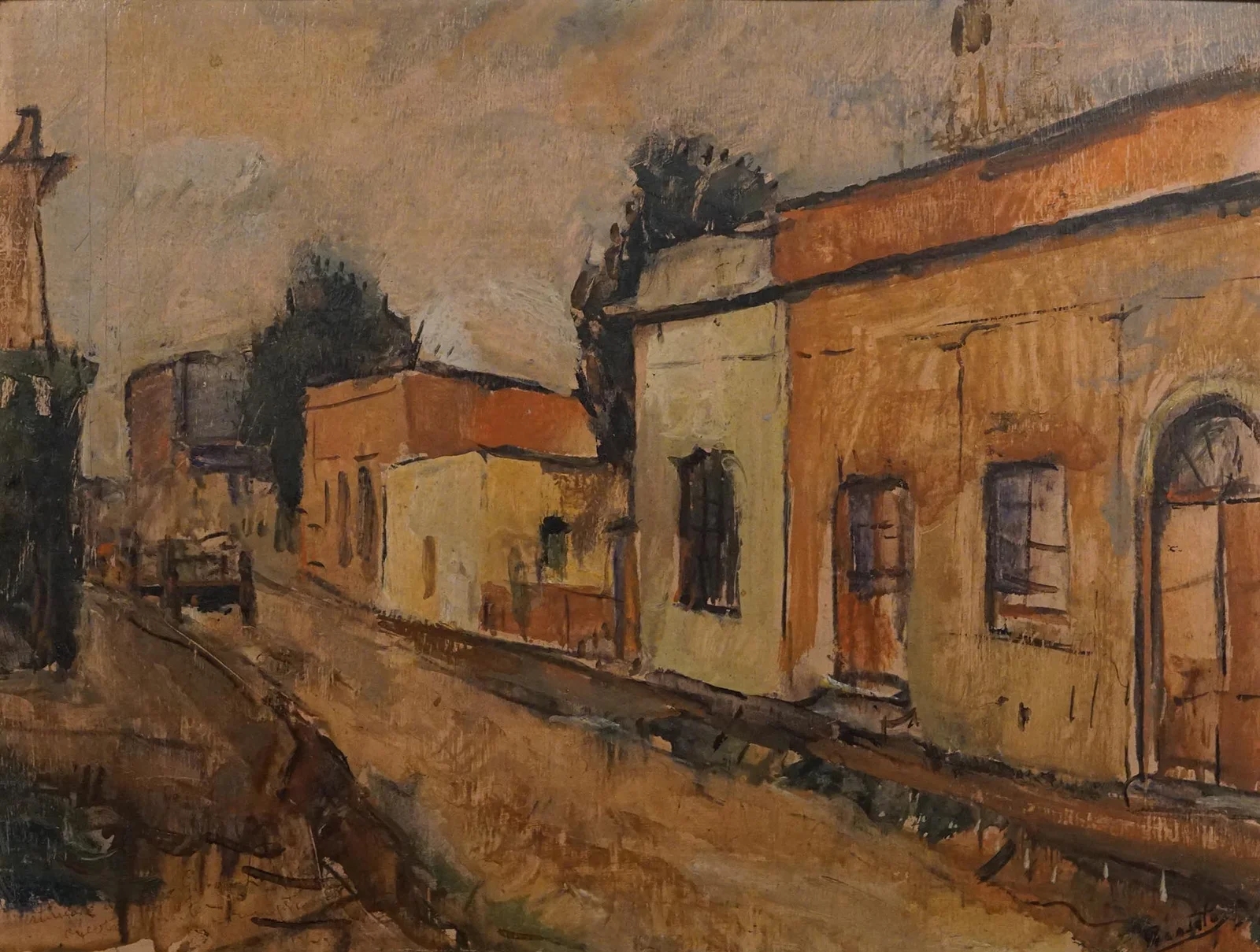 Artwork by Domingo Pronsato, ESQUINA DE PIGÜÉ, Made of oil on hardboard