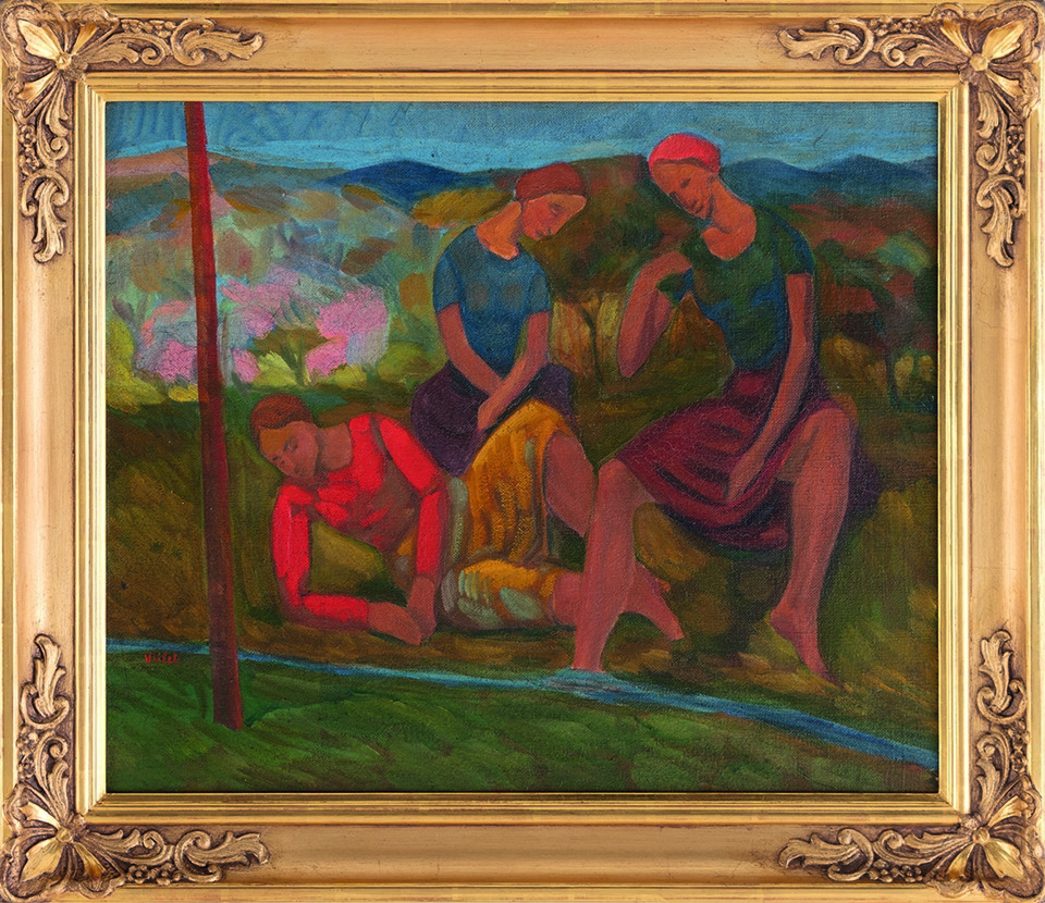 Artwork by Alois Bílek, Rest by the brook, Made of oil on canvas