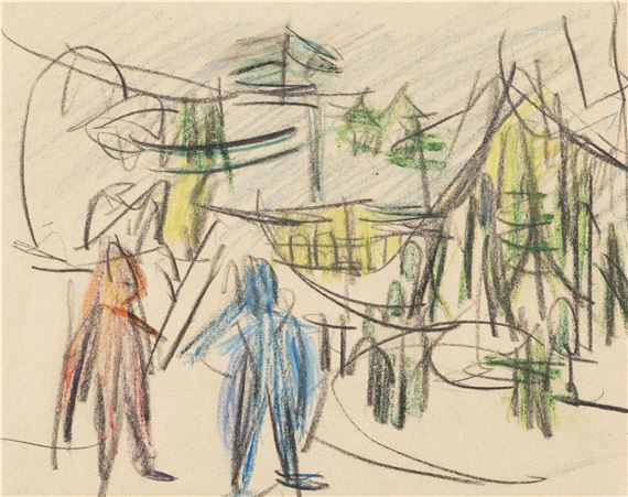 Davoser Landschaft mit Figuren by Ernst Ludwig Kirchner, 1919