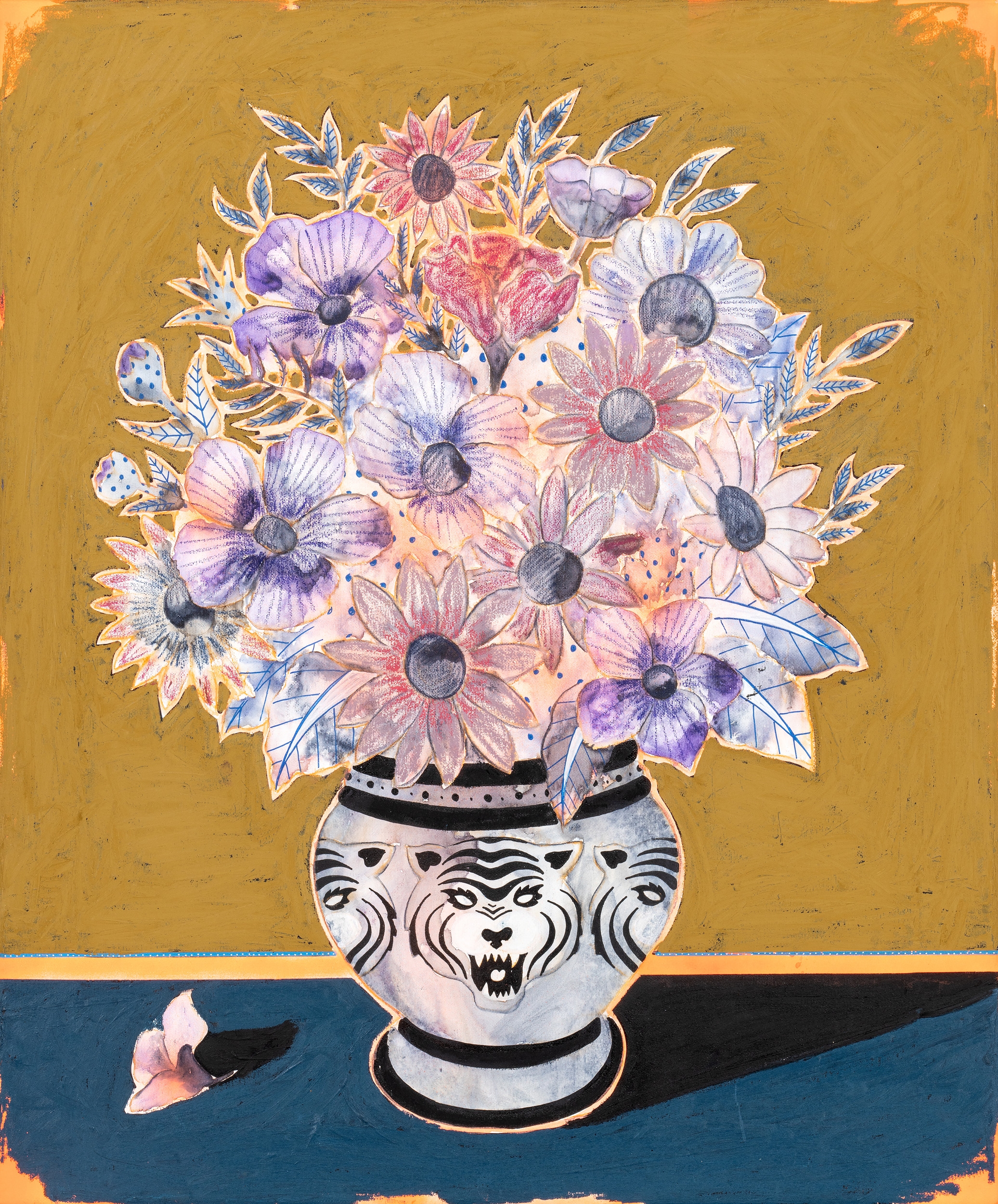 Artwork by Rune Christensen, Last Leaf #5, Made of spray paint, acrylic, pencil and oil pastel on canvas