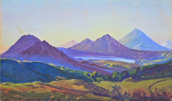 Sunrise over the volcanos on Bali by Ernst Vollbehr, around 1930