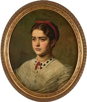 Portrait of a young lady with red ribbon - Viktor Alexejewitsch Bobrof