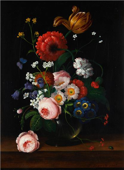 (Wien 1927-2008) Blumenstück mit Käfer by Erick Josef Dogarth