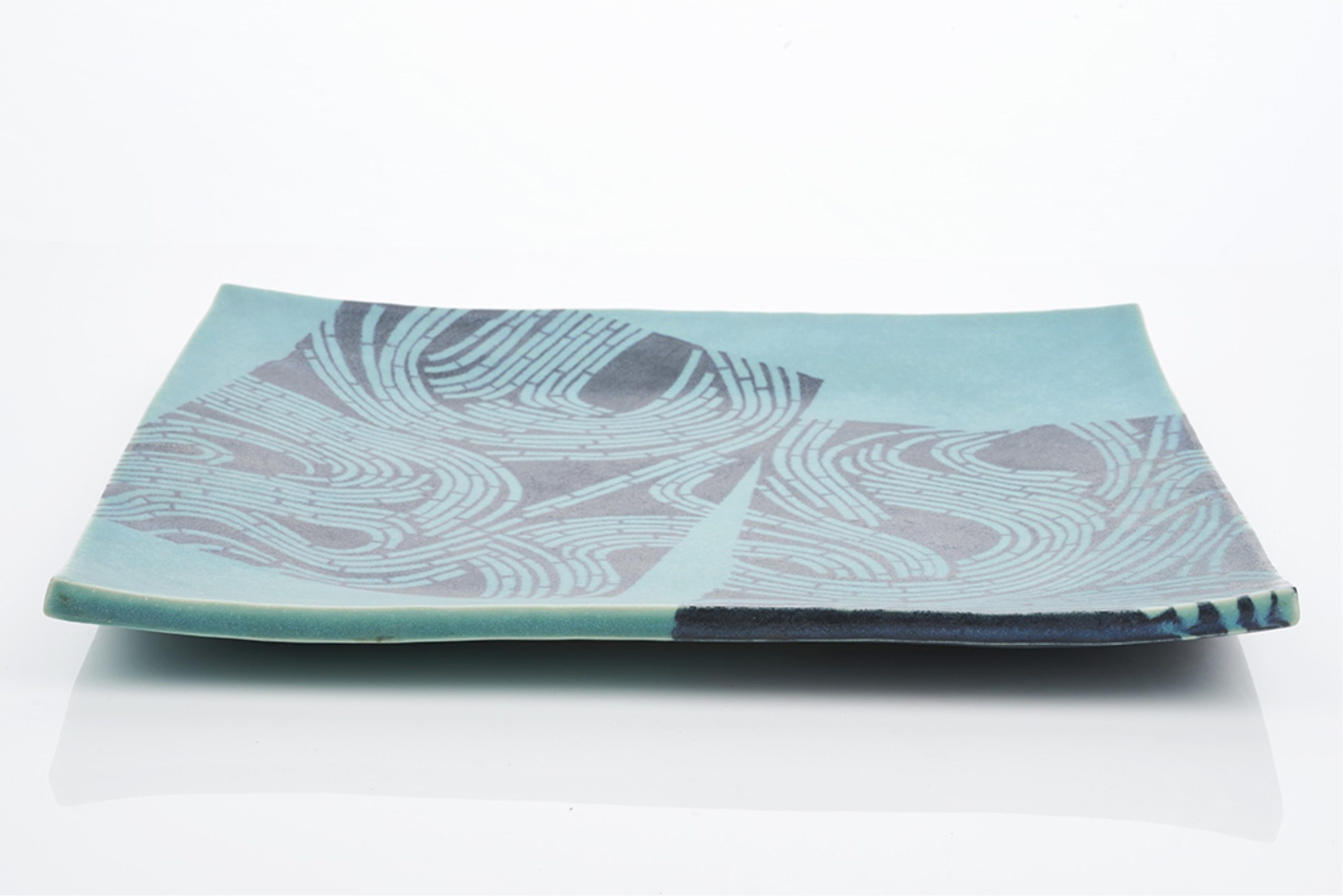 Artwork by Hiroe Swen, Part of 'Bamboo Grove ' Series, Platter, Made of turquoise matte glaze