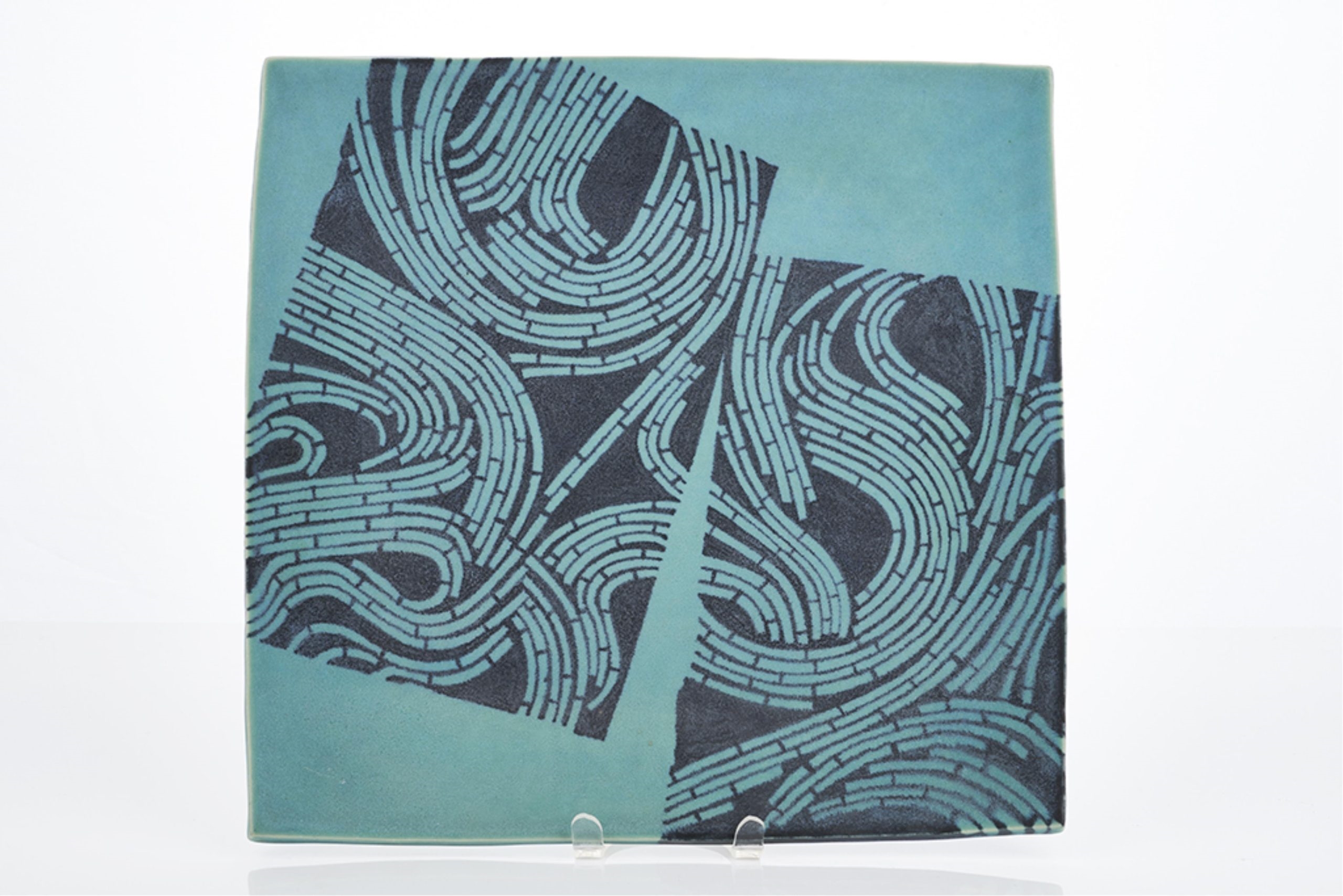 Artwork by Hiroe Swen, Part of 'Bamboo Grove ' Series, Platter, Made of turquoise matte glaze