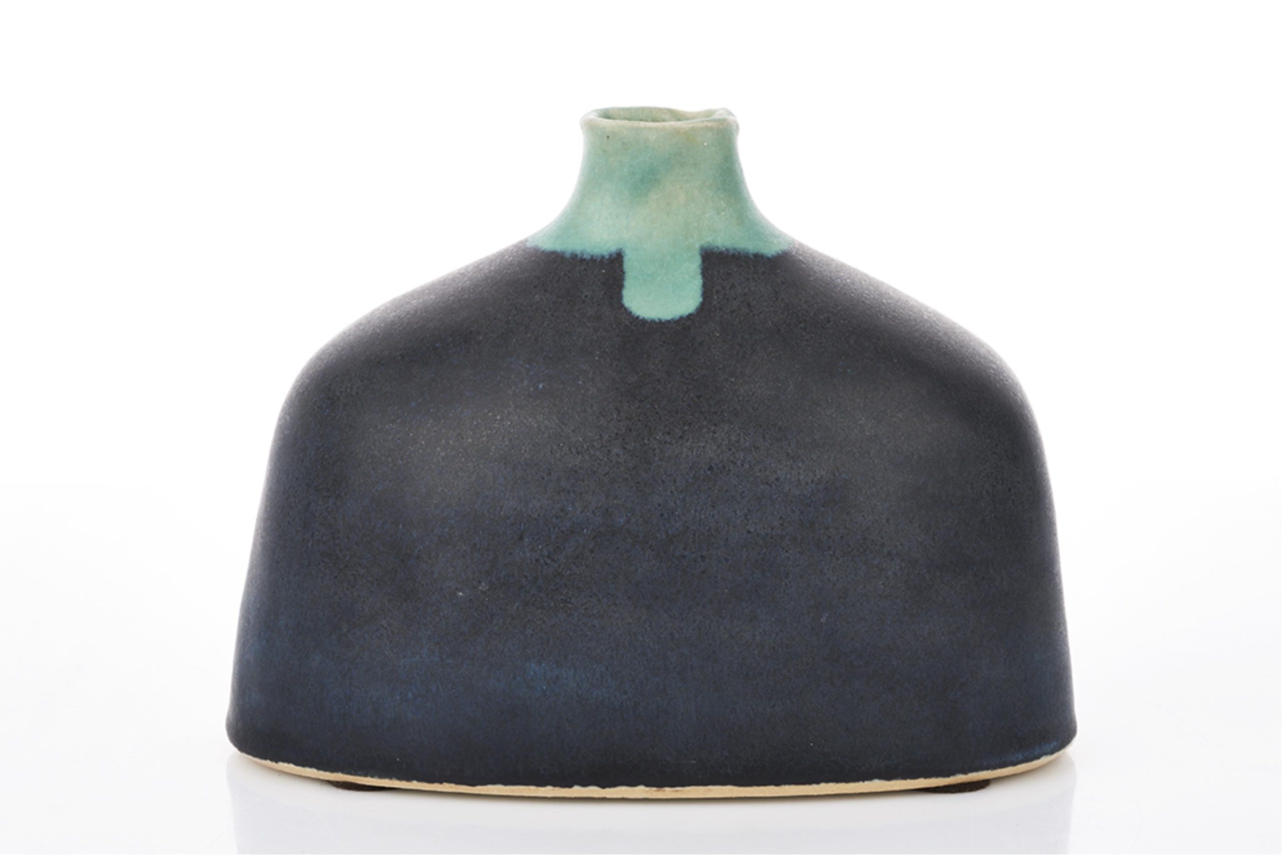 Artwork by Hiroe Swen, Bud Vase, Made of slab and coil built stoneware with ink blue/black matte glaze