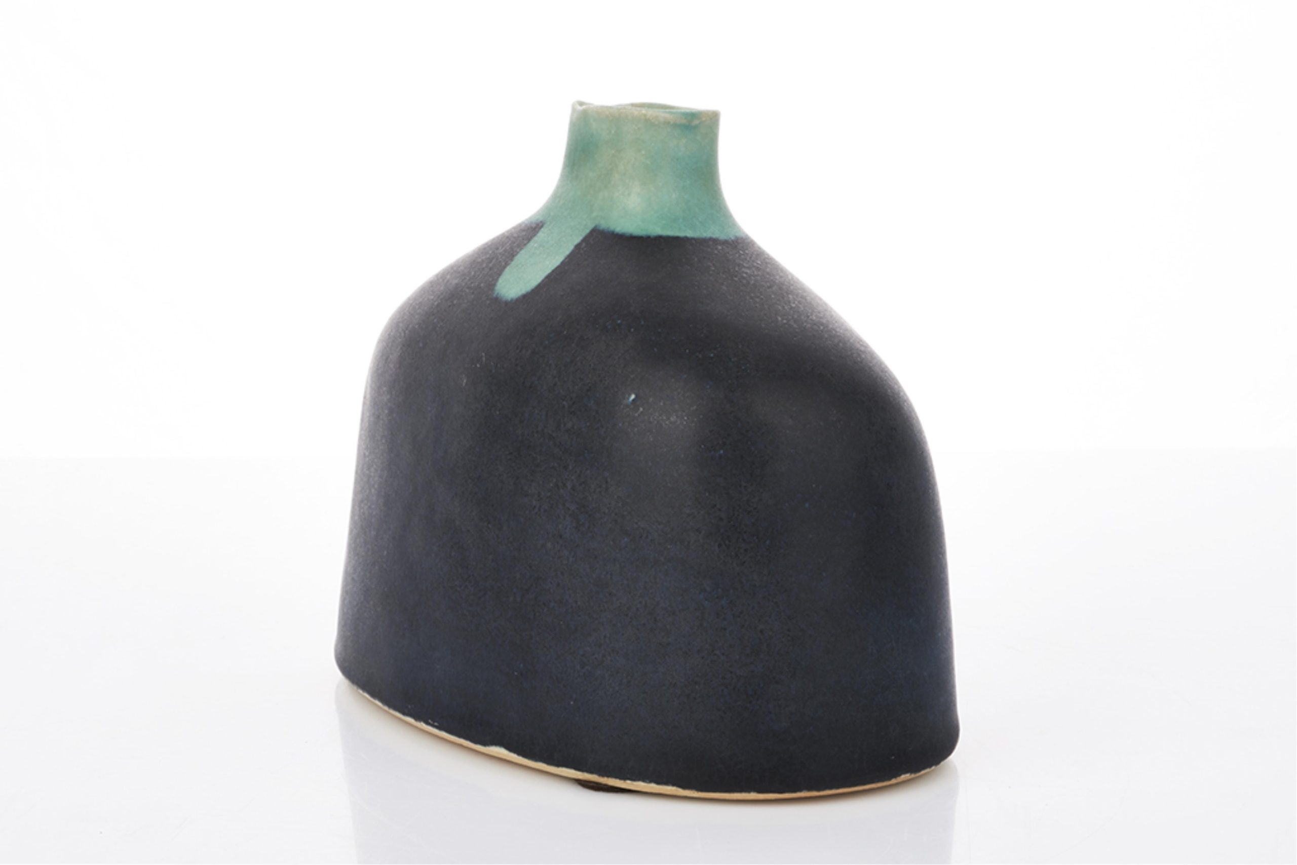 Artwork by Hiroe Swen, Bud Vase, Made of slab and coil built stoneware with ink blue/black matte glaze