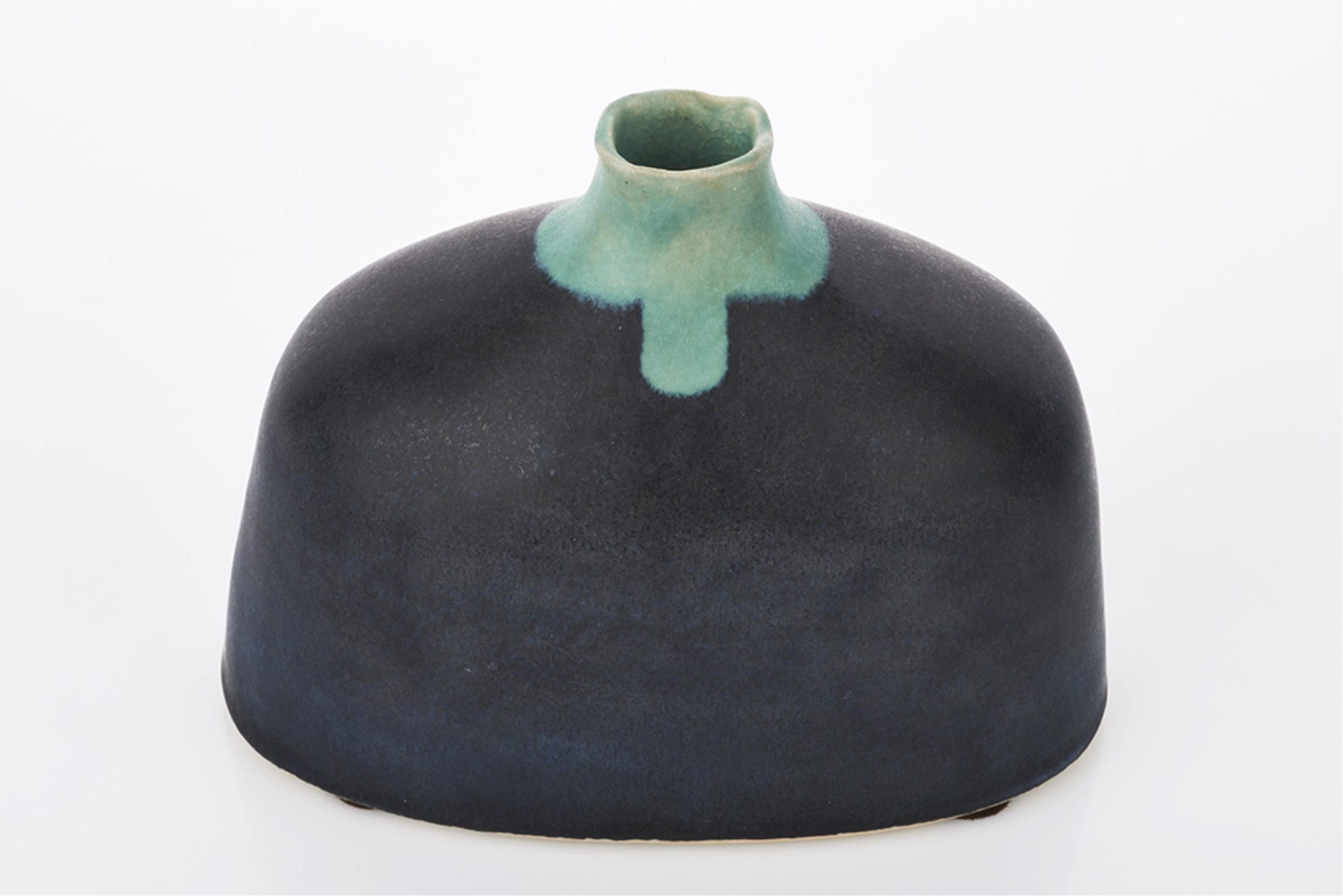 Artwork by Hiroe Swen, Bud Vase, Made of slab and coil built stoneware with ink blue/black matte glaze