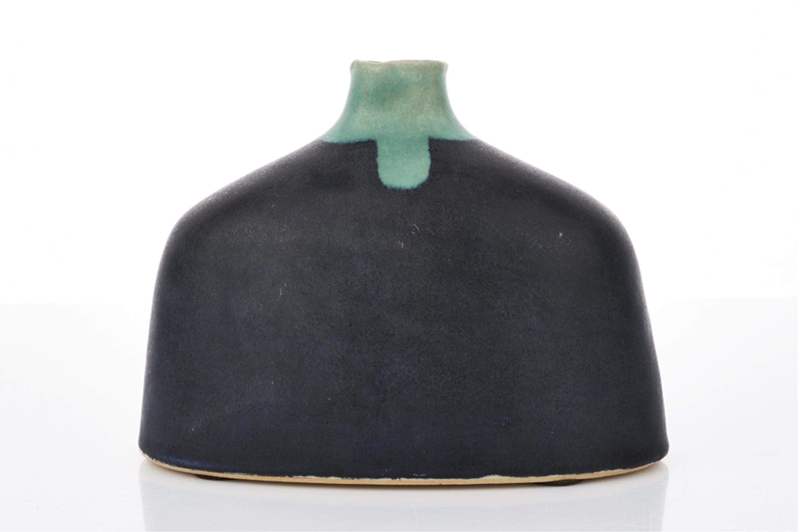 Artwork by Hiroe Swen, Bud Vase, Made of slab and coil built stoneware with ink blue/black matte glaze