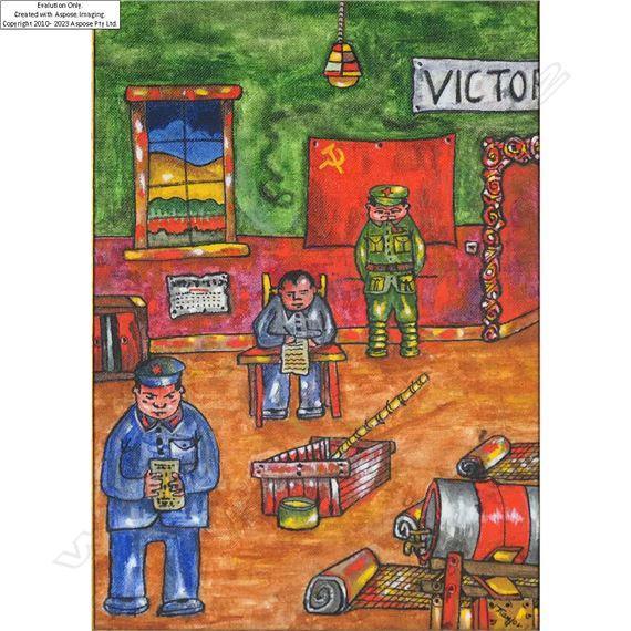 Alan Taylor (NZ 1933-2016) Chinese Prisoner of War camp (interior of barracks) by Alan Taylor