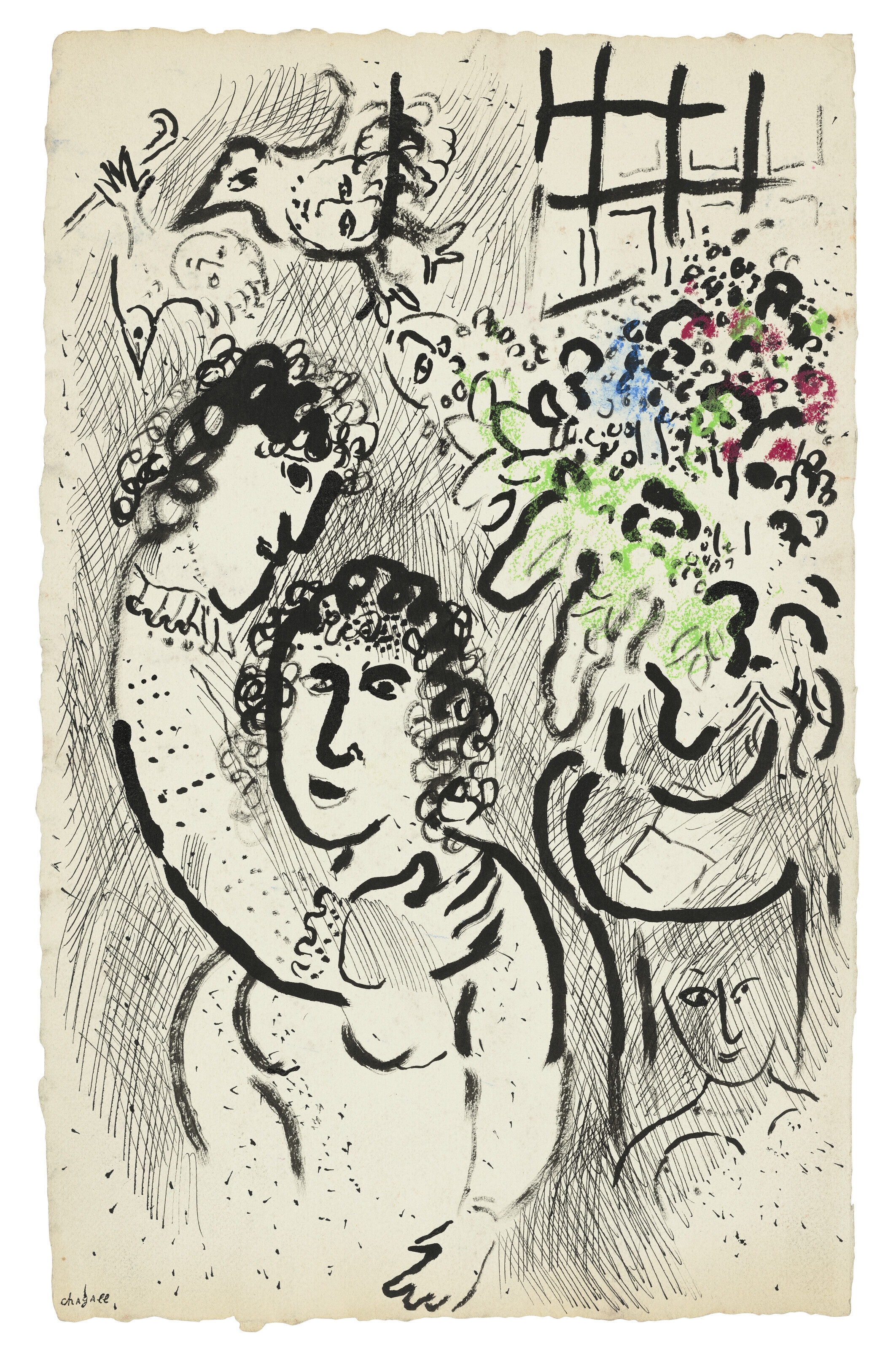 Marc Chagall | Rencontre à l'atelier avec bouquet (Circa 1978) | MutualArt
