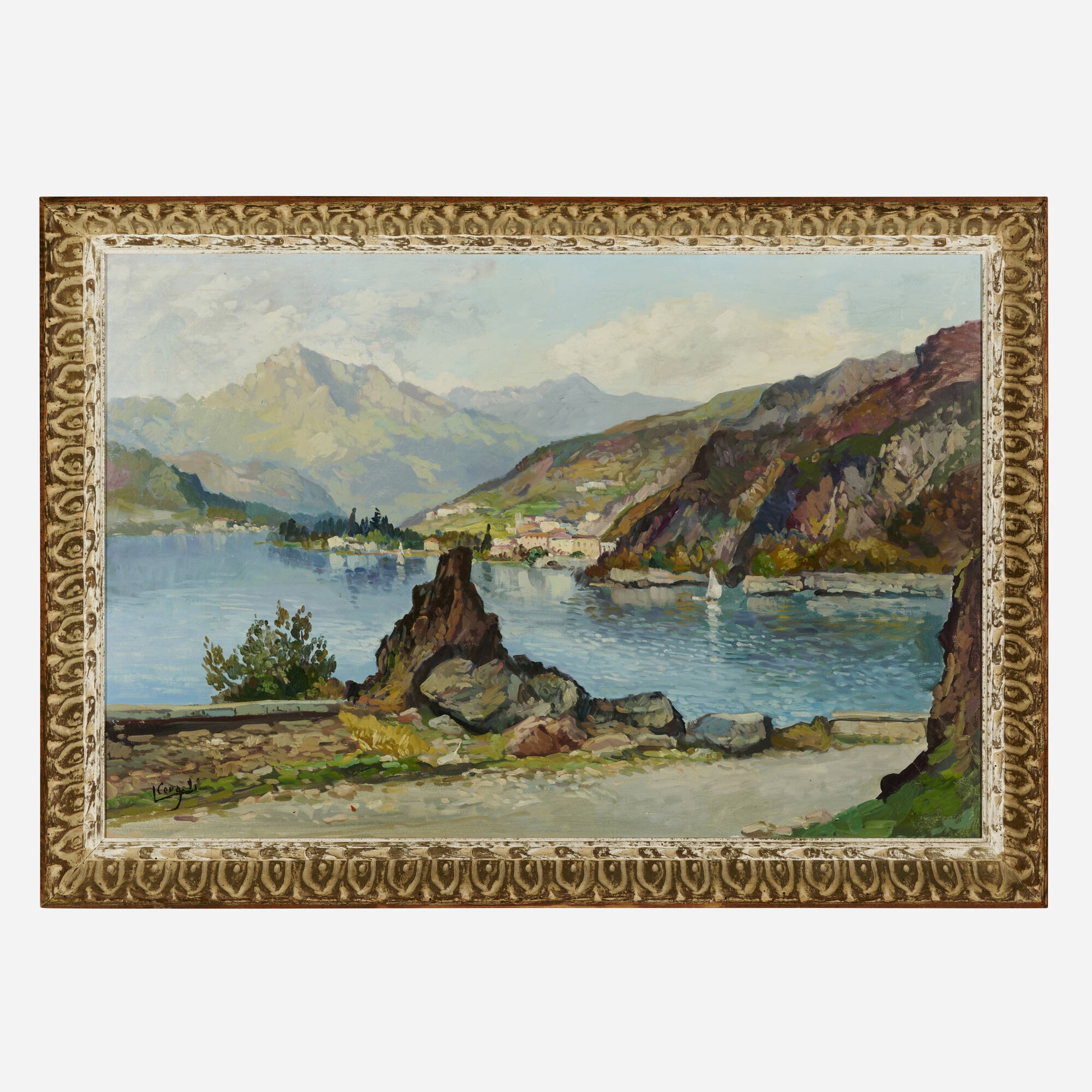 Artwork by Luigi Cergoli, Lakeside Village, Made of oil on canvas
