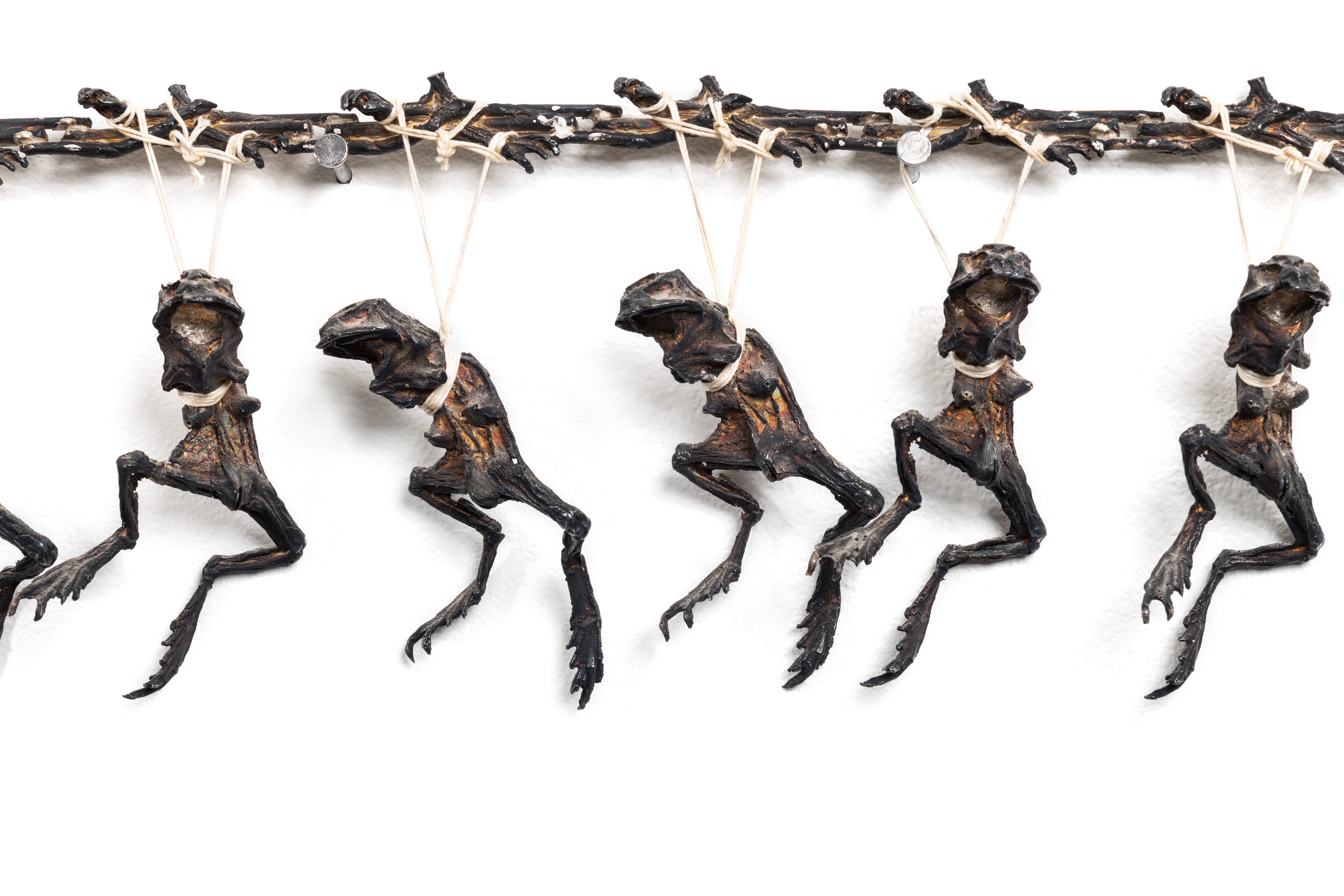 Artwork by Cathy de Monchaux, Love does not Apply itself to the Sound Principles of Reason, Made of silver and string, in 2 parts