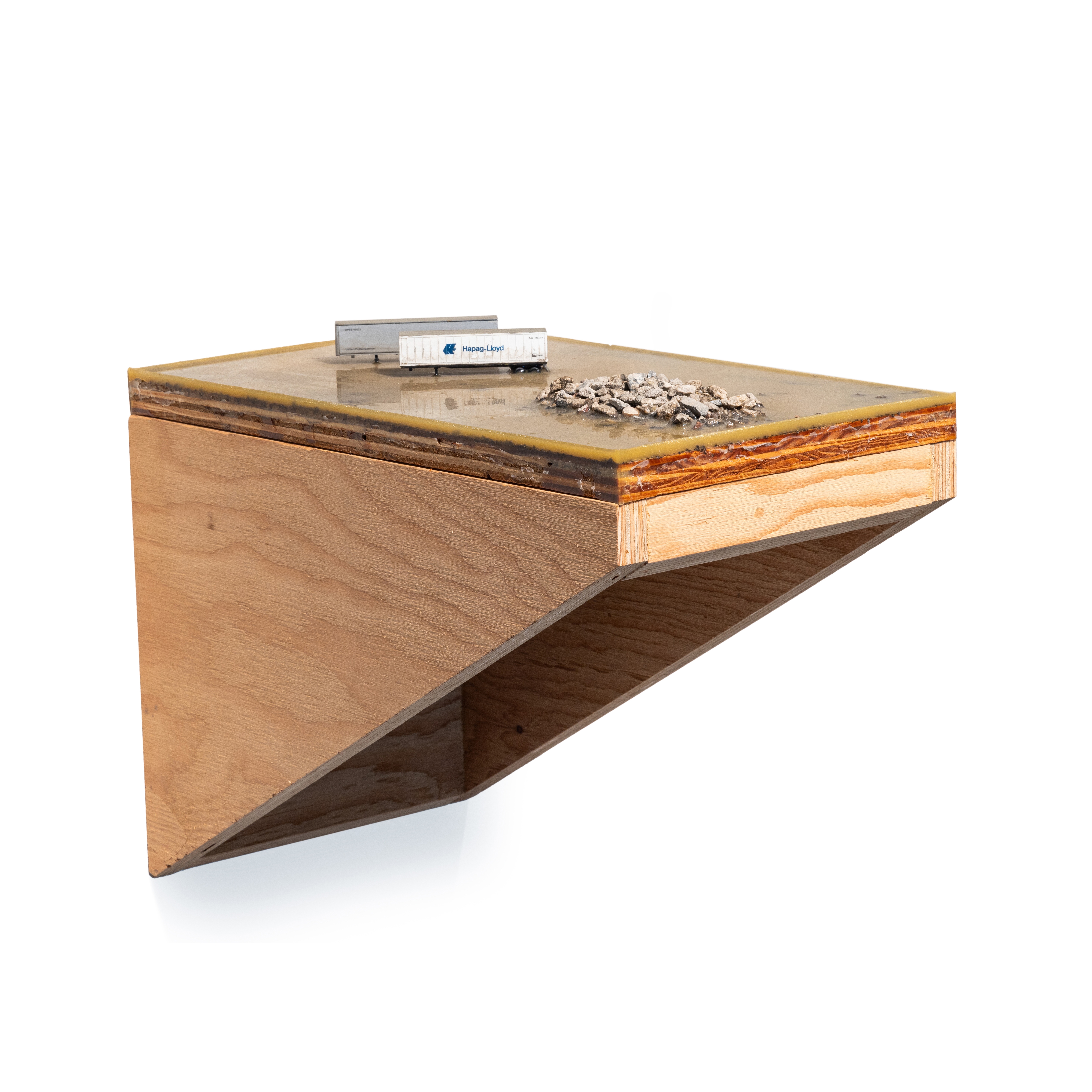 Artwork by Michael Ashkin, No. 30, Made of wood, dirt, rocks, epoxy resin