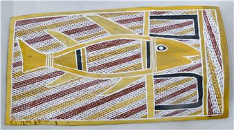 Djimbarrdjimbarrwuy Aboriginal Fish Bark Painting 10''x18'' - Djimbarrdjimbarrwuy Garawirrtja