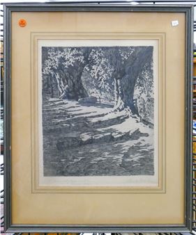 Luna Fowler ''Old Tribunal Place under Lime-Trees'' Etching Framed 23''x19'' - Luna Fowler