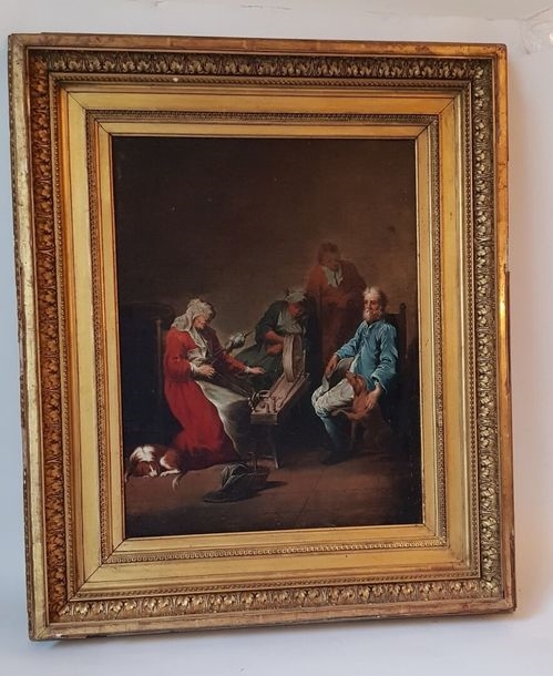 Artwork by German School, 18th Century, Conversation at the Spinner's, Made of oil on canvas