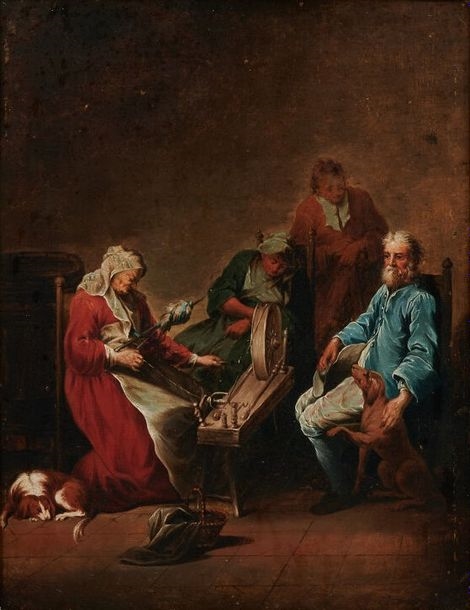 Artwork by German School, 18th Century, Conversation at the Spinner's, Made of oil on canvas