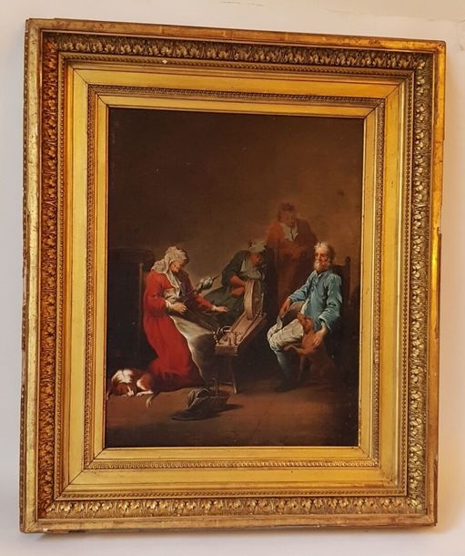 Artwork by German School, 18th Century, Conversation at the Spinner's, Made of oil on canvas