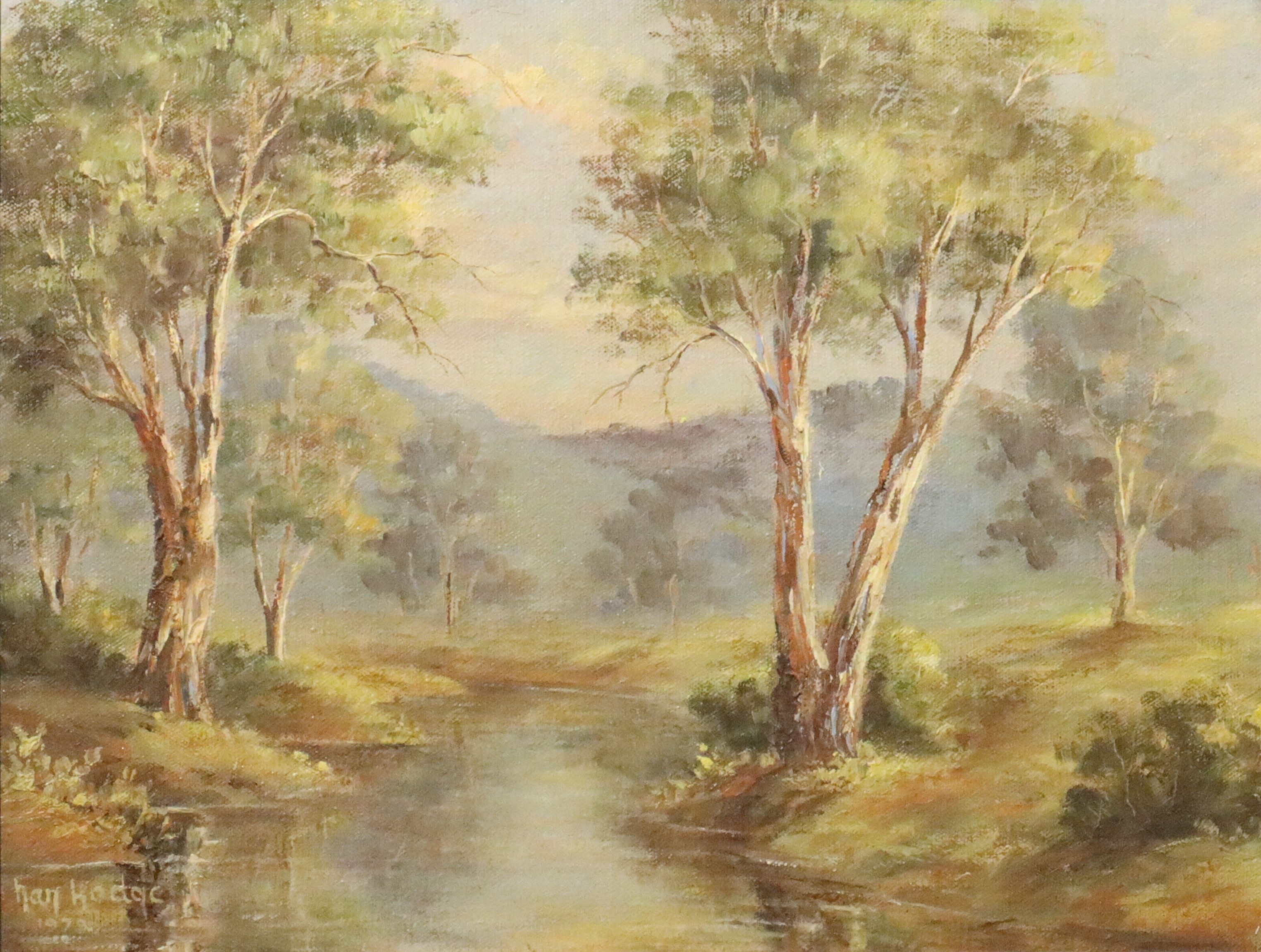 Artwork by Nan Hodge, Evening Colour, Inman River, Made of Oil on board