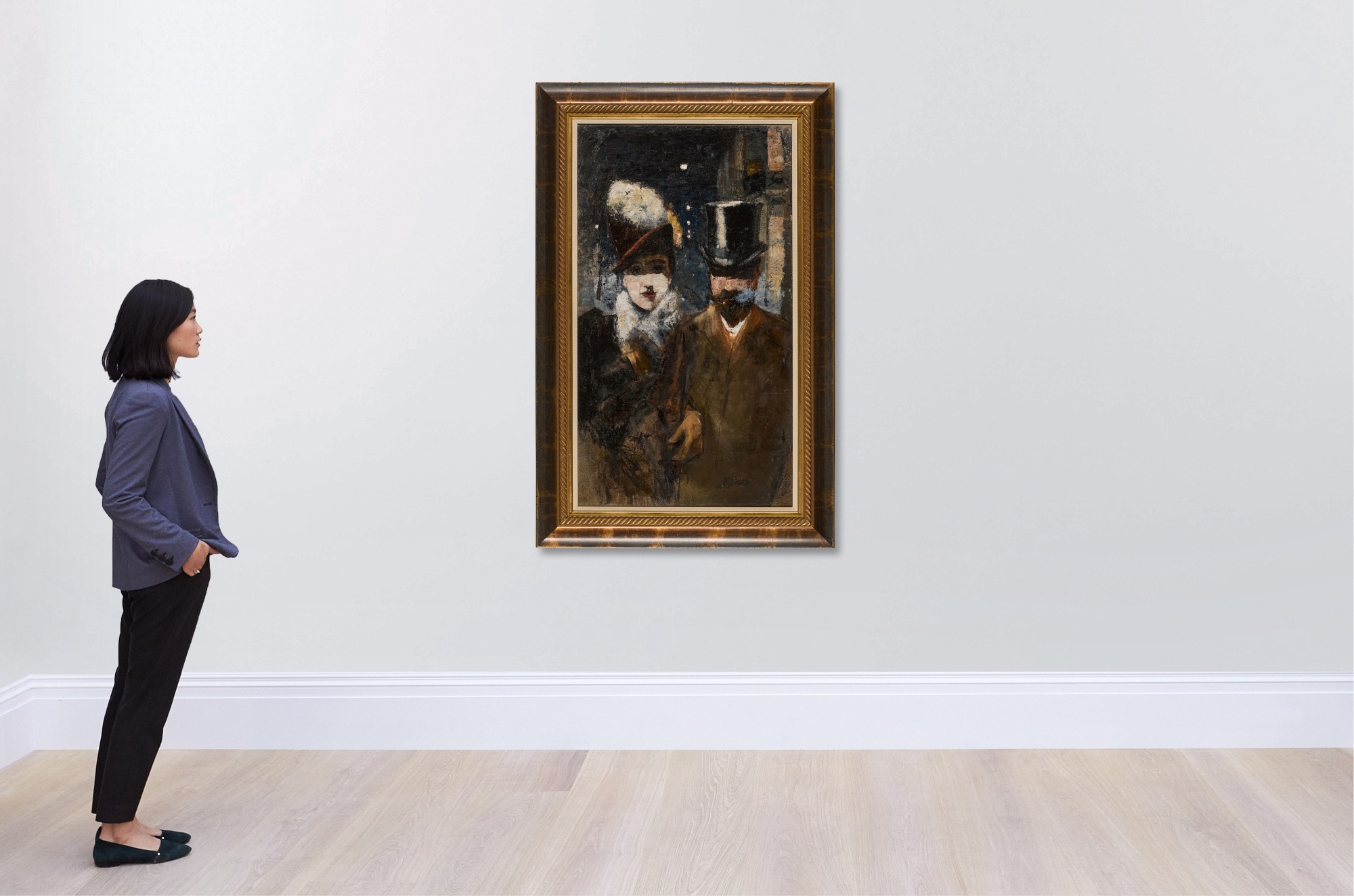 Artwork by Lesser Ury, Dame und Herr, Unter den Linden (Lady and Gentleman, Unter den Linden, Made of oil on canvas