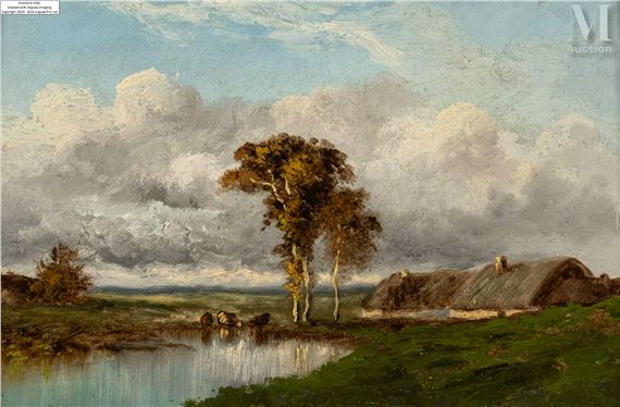 Vaches à l'abreuvoir près de l'Isle Adam by Jules Dupré, 1872