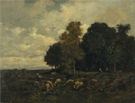 Shepherdess and Her Flock by Charles Émile Jacque