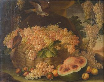 Coppia di nature morte con cesti di frutta e volatili - Francesco Malagoli