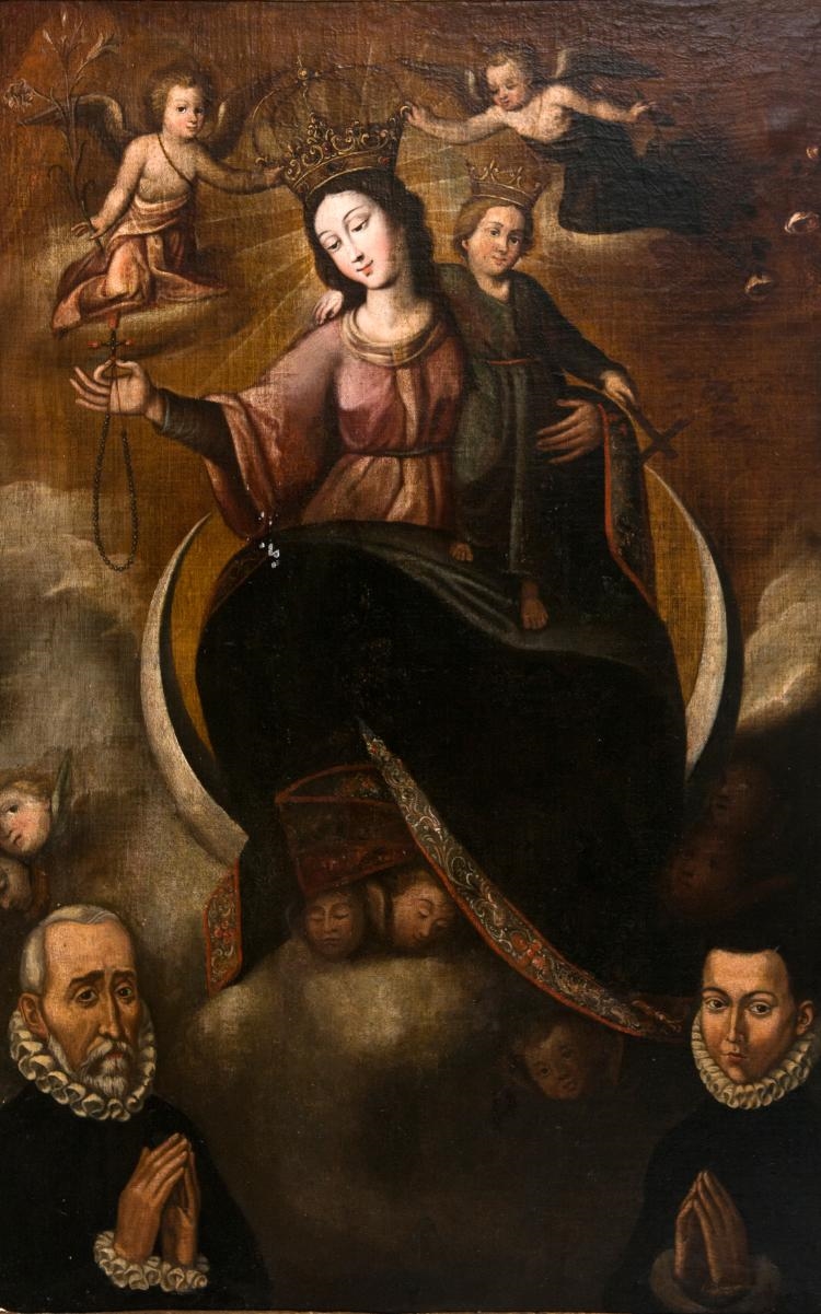 Artwork by Baltasar de Figueroa the Elder, ‘Our Lady of the Rosary with Philip the Second and Charles, Prince of Asturias as donors’., Made of Oil on canvas