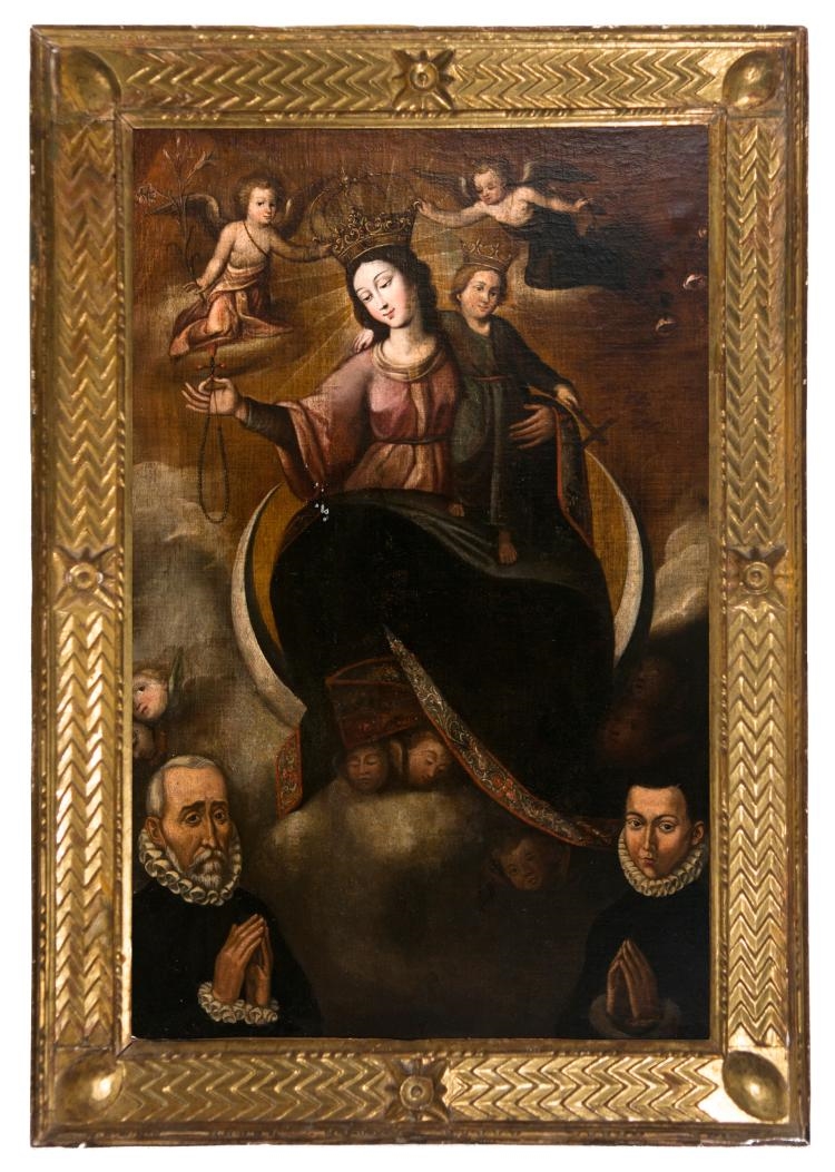 Artwork by Baltasar de Figueroa the Elder, ‘Our Lady of the Rosary with Philip the Second and Charles, Prince of Asturias as donors’., Made of Oil on canvas