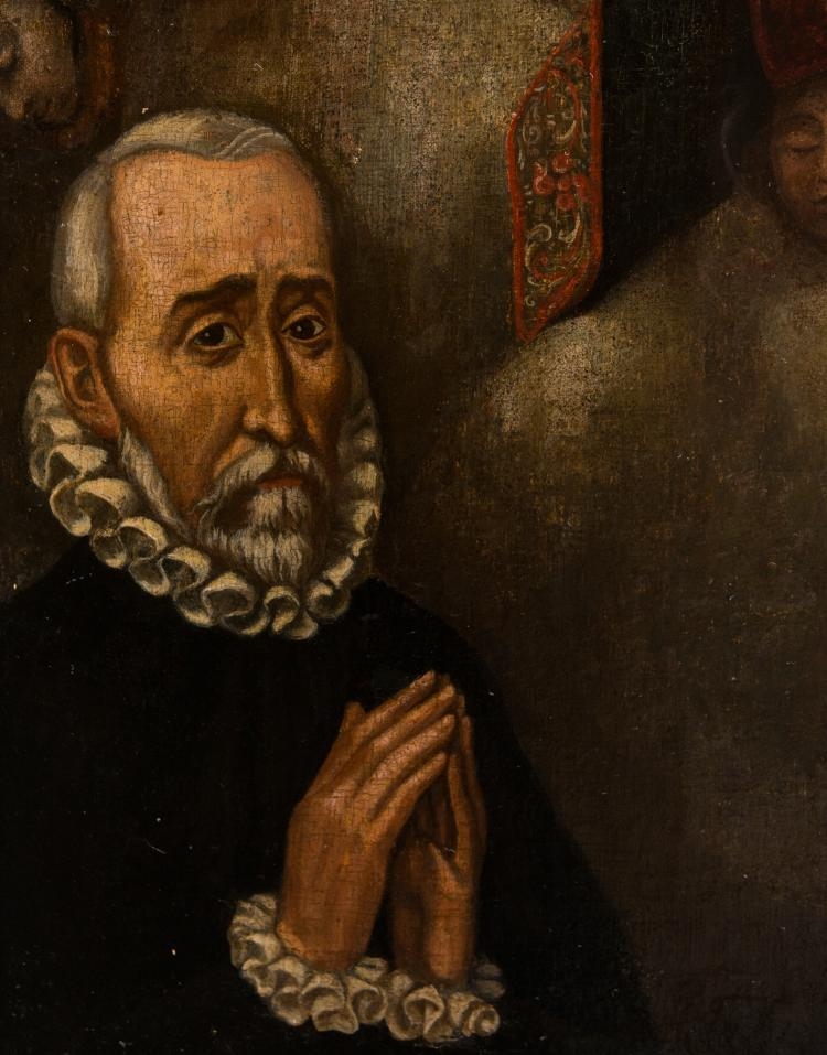 Artwork by Baltasar de Figueroa the Elder, ‘Our Lady of the Rosary with Philip the Second and Charles, Prince of Asturias as donors’., Made of Oil on canvas