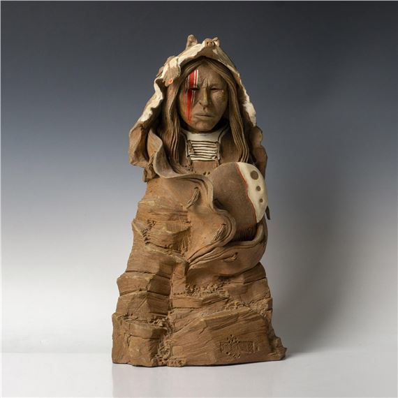Jim Jackson Indian Warrior Clay Pottery Sculpture - Jim Jackson