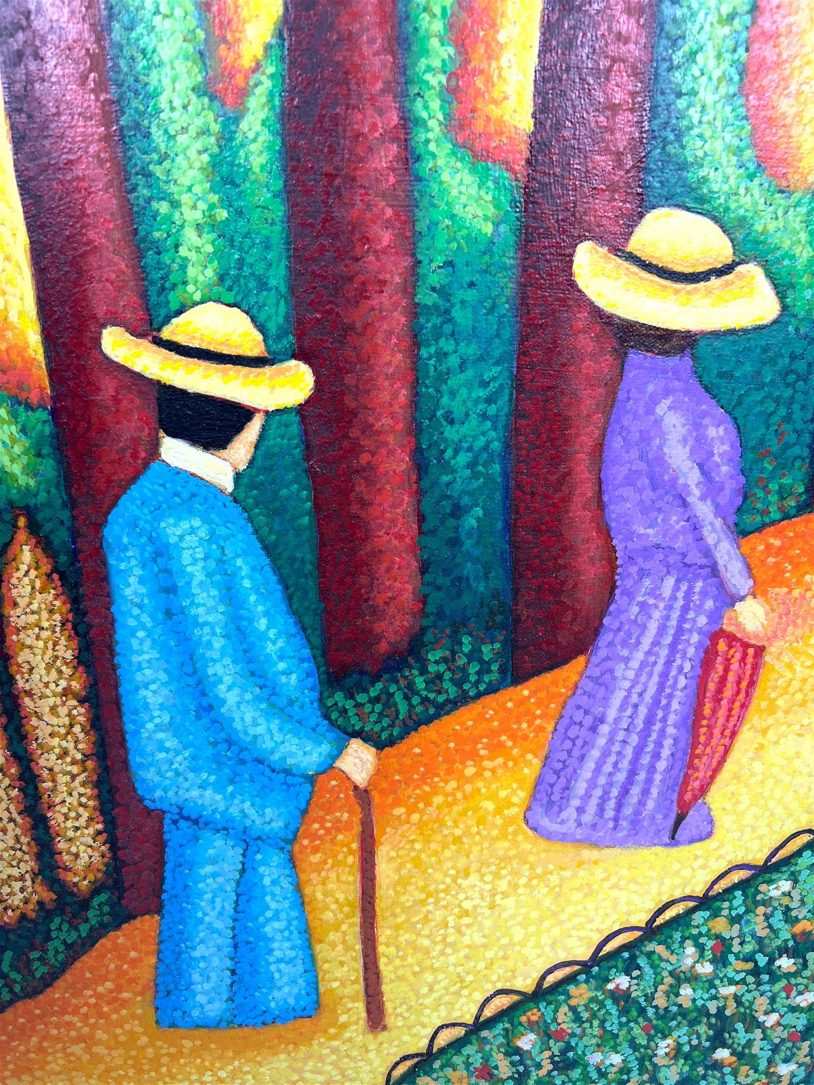 Artwork by Stephen Slomko, Stephen W. Slomko (American 1929-2013) Oil painting on canvas in original frame. A( walk in the park, Made of Oil painting on canvas