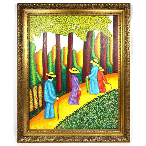 Stephen W. Slomko (American 1929-2013) Oil painting on canvas in original frame. A( walk in the park - Stephen Slomko
