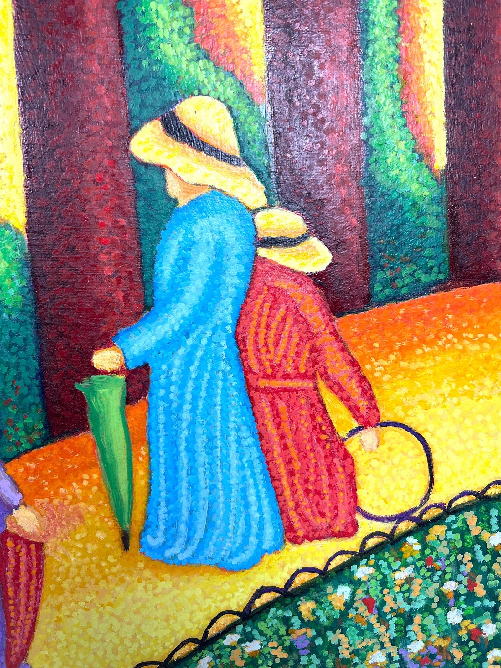 Artwork by Stephen Slomko, Stephen W. Slomko (American 1929-2013) Oil painting on canvas in original frame. A( walk in the park, Made of Oil painting on canvas