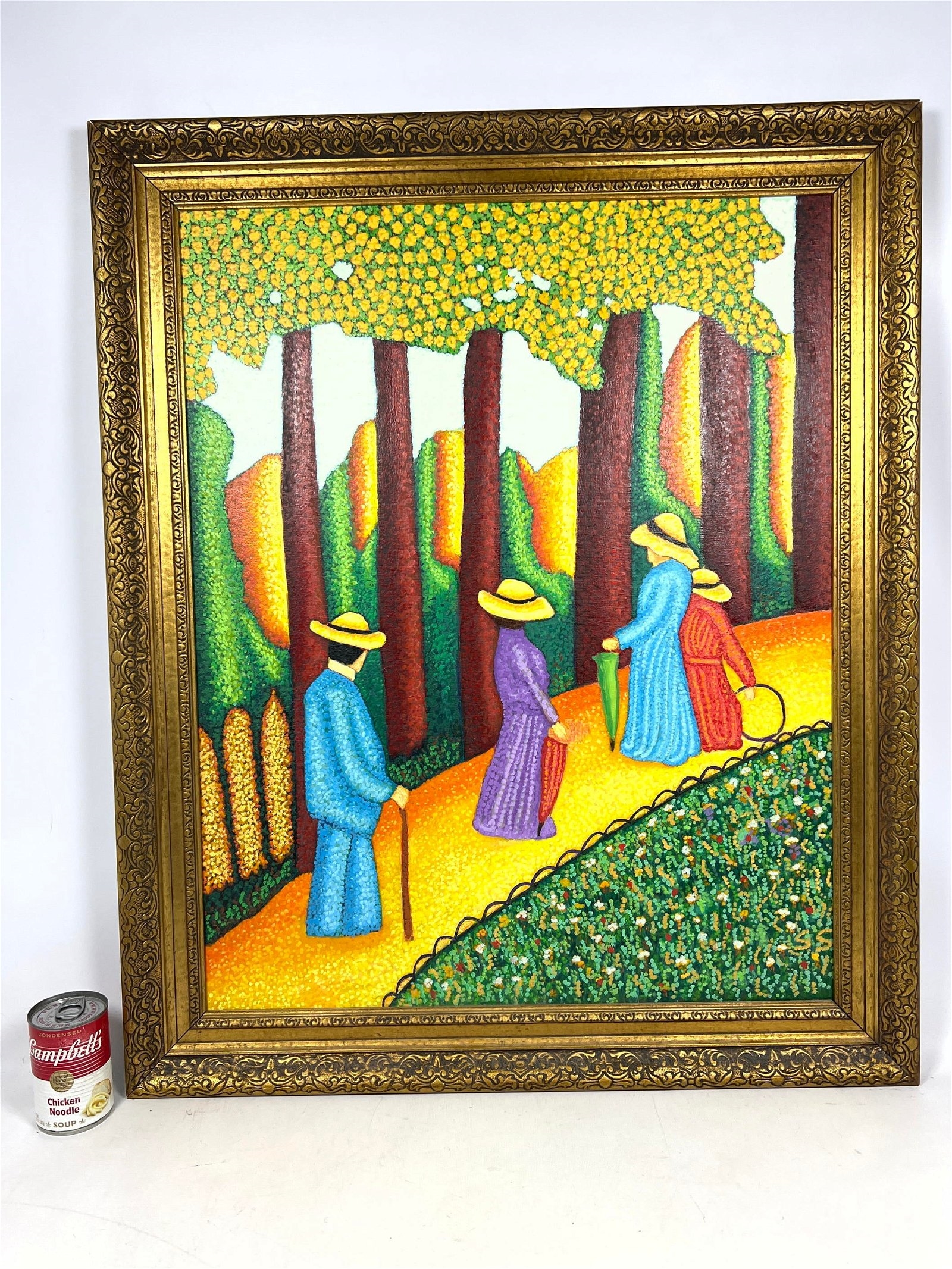 Artwork by Stephen Slomko, Stephen W. Slomko (American 1929-2013) Oil painting on canvas in original frame. A( walk in the park, Made of Oil painting on canvas