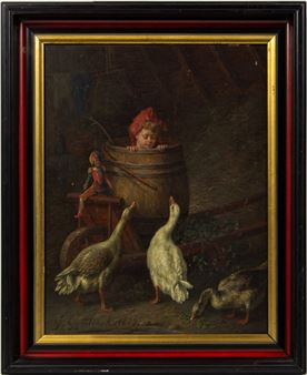 Child Playing with Geese - Joseph Gyselinckx
