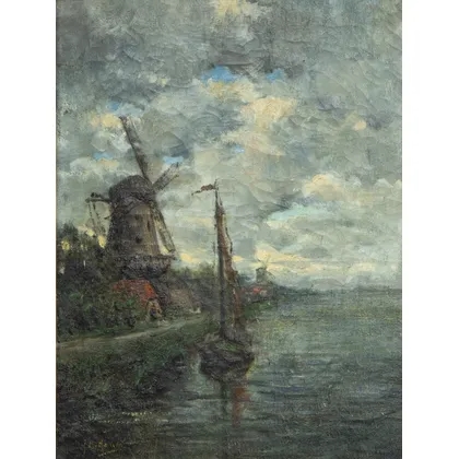 Artwork by J. H. Haalen, Molens aan de vaart, Made of Oil on canvas