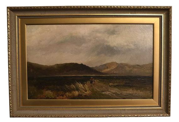 Children on a rural lane in an extensive landscape by Paul H. Ellis