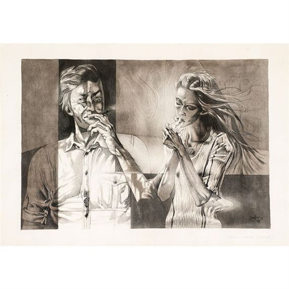 Mujer y hombre fumando". 1973 by José Parades Jardiel, 1973