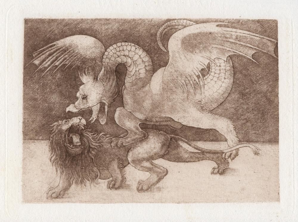Leonardo da Vinci Leonardo da Vinci Lion and Dragon Antique Print