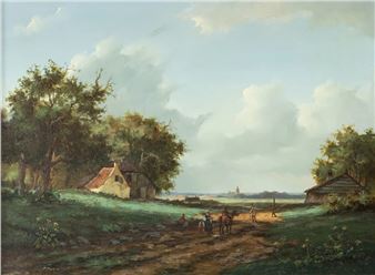 Landschap met figuren op landweg - J. Stark