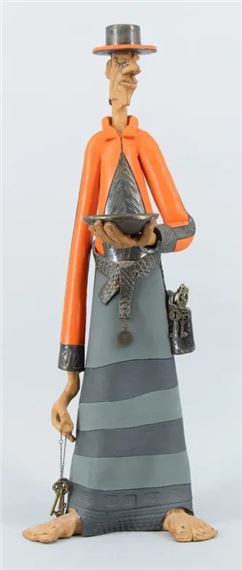 Man met hoed, sleutels, tas en schaal by Štefan Gúber