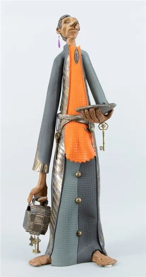 Man met oorbel, sleutels, tas en schaal by Štefan Gúber