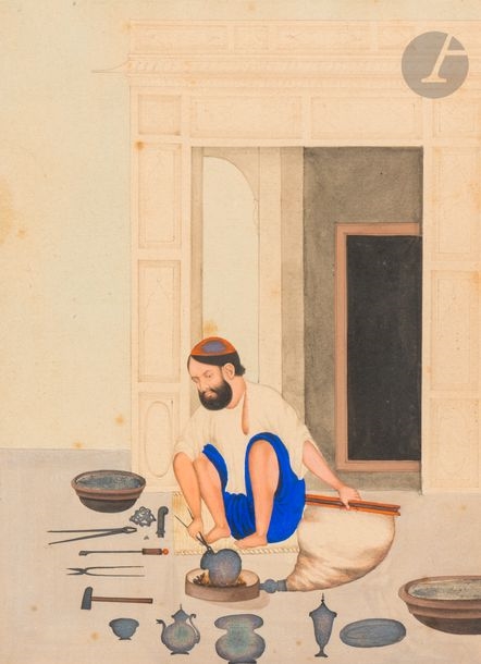 Artwork by Bishan Singh, The coppersmith, Made of Gouache and silver on paper