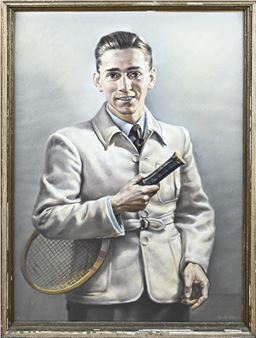 L.G. Melis. Hollandse School. 1935 - 1958. 50-er Jaren tennisspeler. Pastel op papier. Afmeting: H 93 x B 63 cm. In goede staat - L.G. Melis