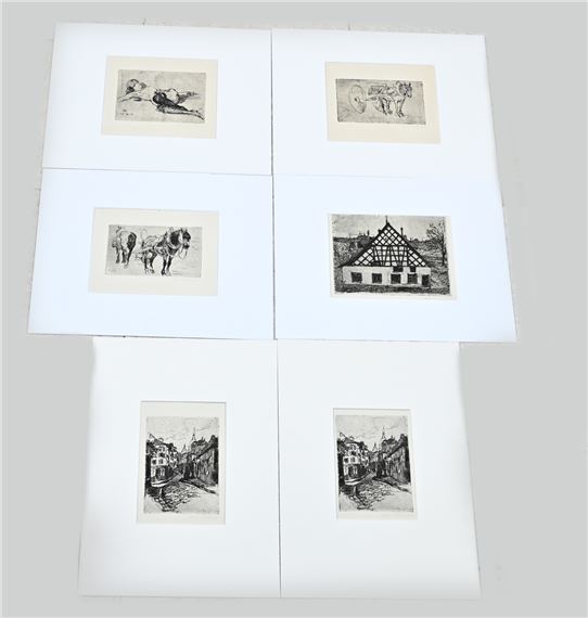 Zes diverse etsen van Rodolphe Bolliger. 1878 - 1952. Franse School. Afmeting: 18 - 22 cm. In goede staat - Rodolphe Bolliger