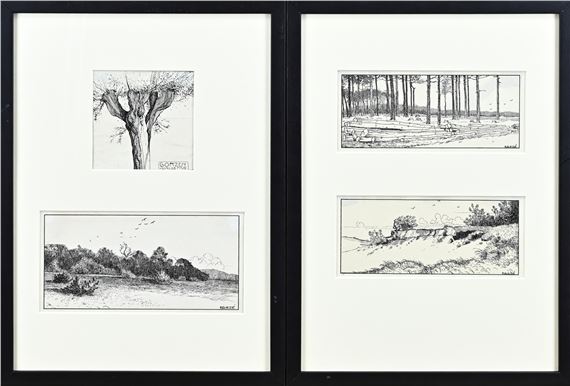 Johan Briedé. 1885 - 1980. 4x Grafiek. Landschappen. Zwarte inkt op papier. Afmeting: 10 - 20 cm. In goede staat - Johan Briedé